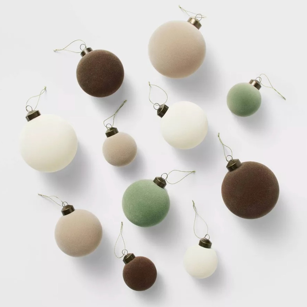 Set of 11 Velvet Christmas Ornaments Neutral - Threshold designed with Studio